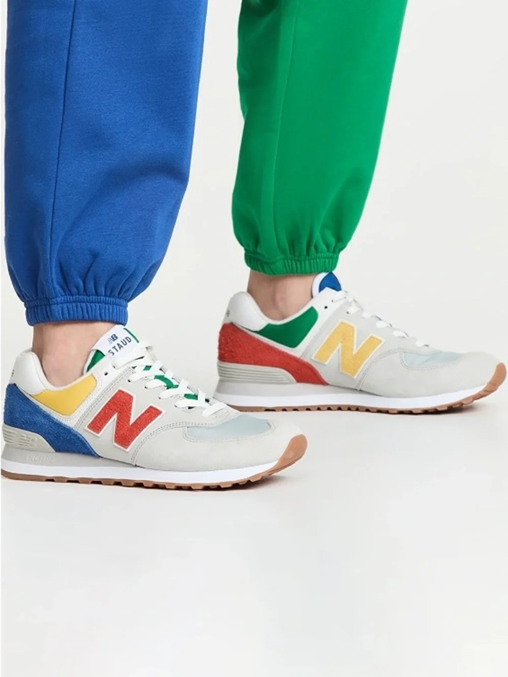 STAUD Multicolor Athletic Sneakers — White, Red, Blue, Yellow, Green